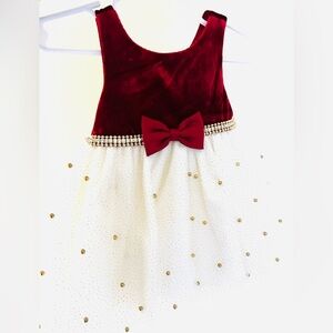 Elegant Velvet Red and White Kids Dress